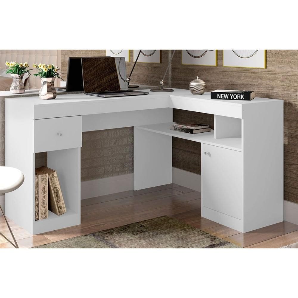 Mesa de Computador Nilo c/ 1 Porta e 1 Gaveta Branco - Caemmun