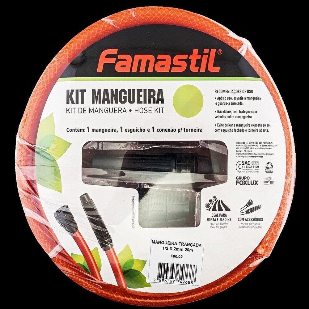 Mangueira de Jardim Famastil | Trançada Com Kit 1/2X2mm Laranja 20m