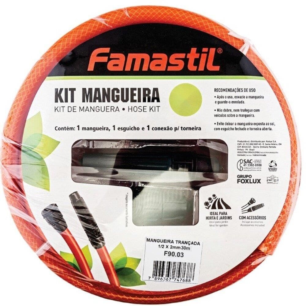 Mangueira de Jardim Famastil | Trançada Com Kit 1/2X2mm Laranja 30m