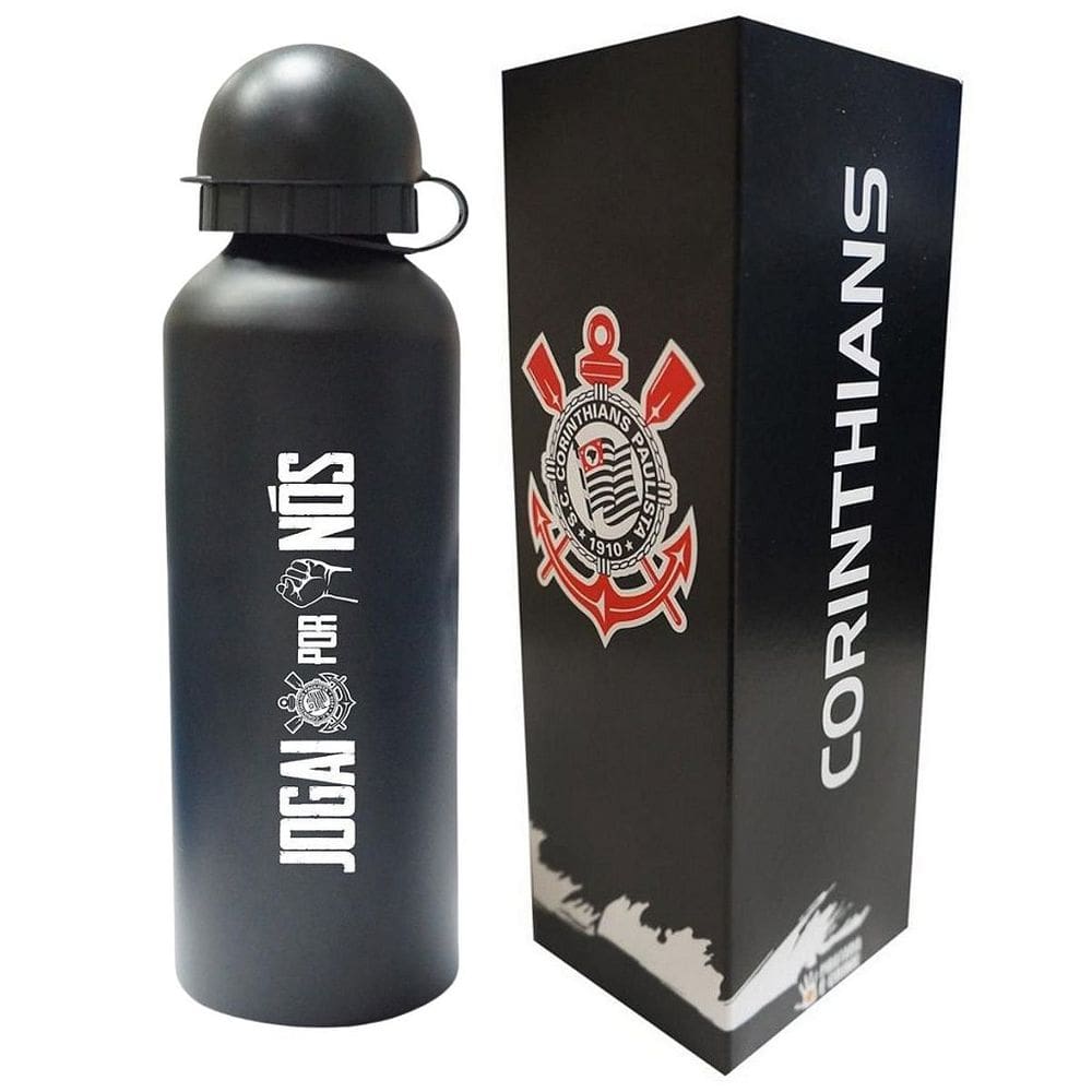 Garrafa Corinthians Squeeze Alumínio Preto Fosco 500ml Oficial