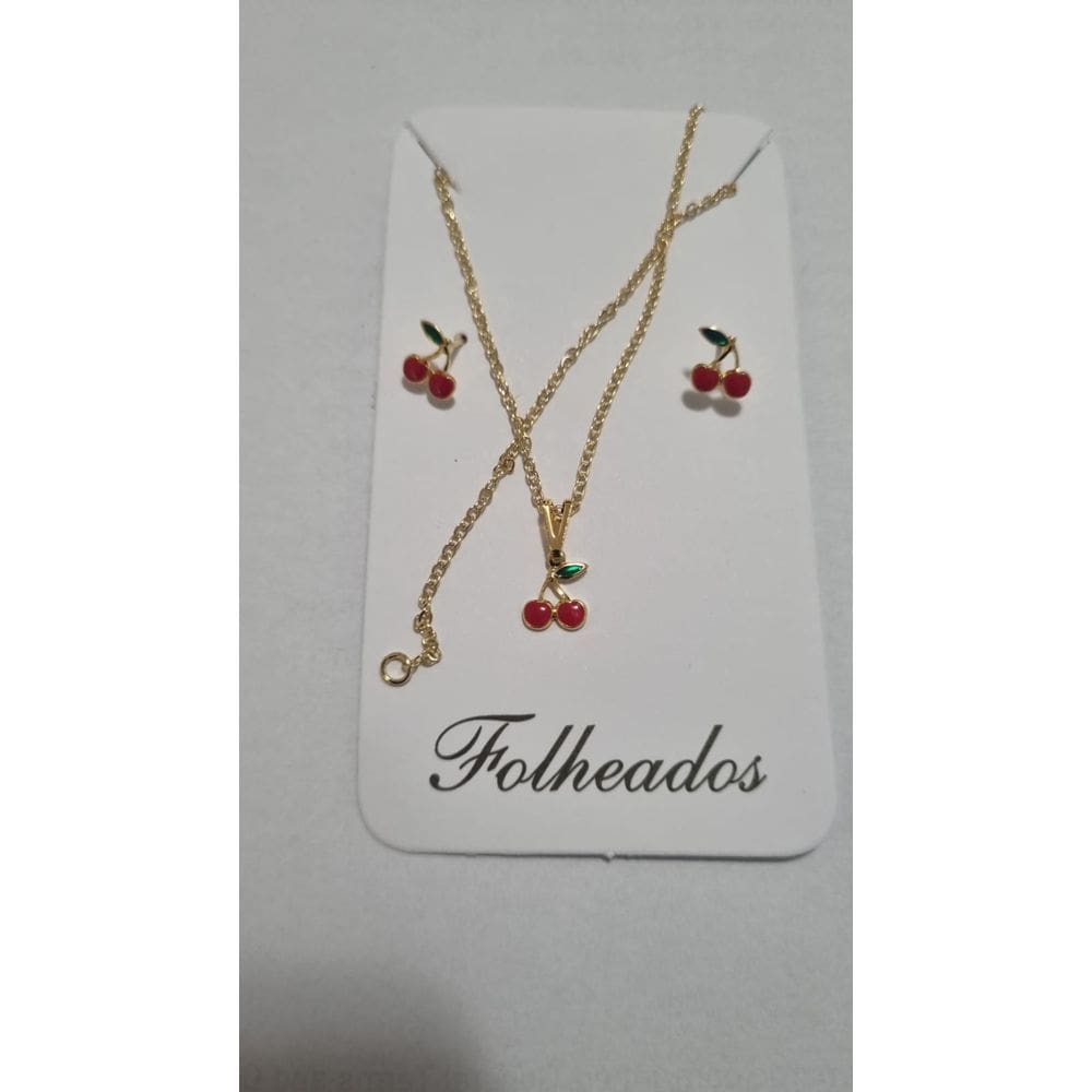 Kit Infantil cerejinha colar e brincos Folheado a Ouro 18K