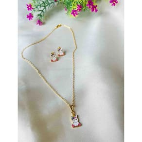Kit Infantil Unicórnio colar e brincos Folheado a Ouro 18K