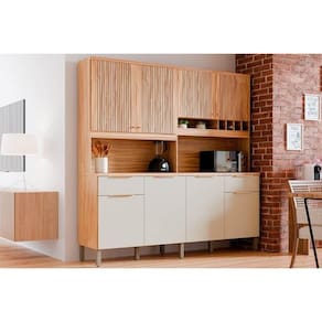 Kit de Cozinha Compacta Concord 8 Portas e 2 Gavetas 200x206cm Amendoa/Off White - Ronipa