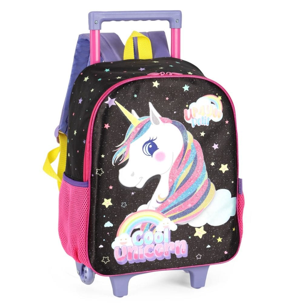 Mochila Infantil Rodinha Carrinho Unicórnio Menina Violeta