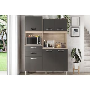 Cozinha Completa Harmonia c/ 6 Portas e 2 Gavetas 132x183 Avena/Grafito - Demóbile