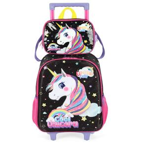 Kit Mochila Infantil Unicórnio Violeta e Lancheira Térmica