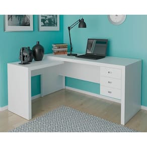 Mesa de Escritório Canto ME4106 c/ 3 Gavetas Branco - Tecno Mobili