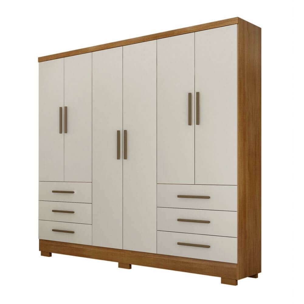 Guarda Roupa Casal 6 Portas 6 Gavetas Encant SEM Espelho Novo Horizonte Cor Cumaru Fendy