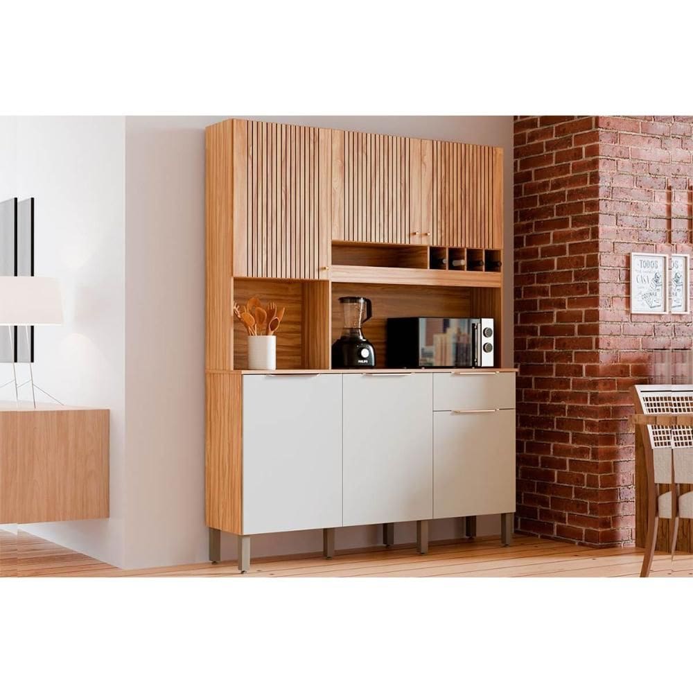 Kit de Cozinha Compacta Moscato 6 Portas e 1 Gaveta 197x151cm Amendoa/Branco - Ronipa