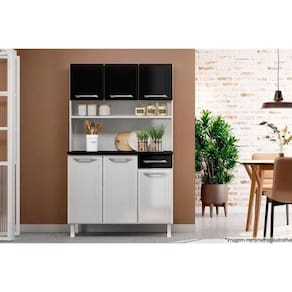 Kit de Cozinha Compacta Topázio Smart c/ 3 Portas e 3 Gavetas 105cm Branco/Preto - Telasul