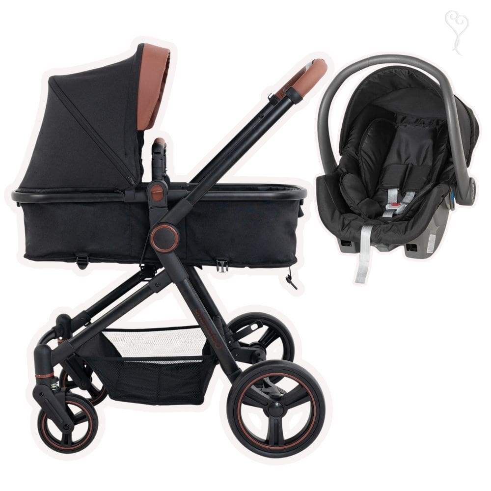 Carrinho Moises Ivy Preto e Caramelo com Bebe Conforto Cocoon - Galzerano
