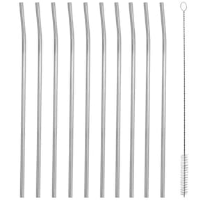 Kit 10 Canudos Inox Sustentável Curvado 5mm Escovinha