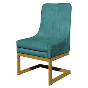 Cadeira Decorativa Valentina Base Dourada Veludo Azul Turquesa - Montanaris Decor