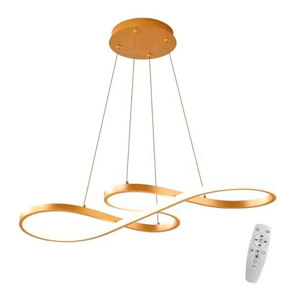 Lustre Led Pendente Infinito Design Moderno Minimalista Luxo Bivolt Dourado Brinovar