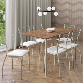 Conjunto Sala de Jantar 6 Cadeiras Valencia Carraro Branco Prata