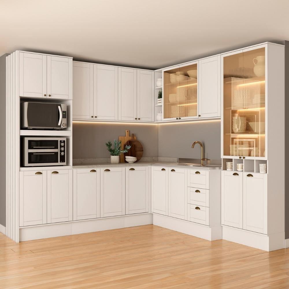 Armário de Cozinha Completa s/ Tampo Milla Aura Carraro Branco