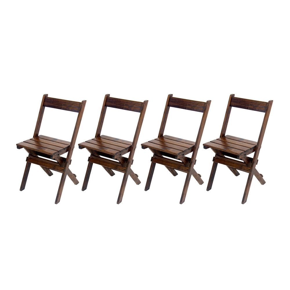 Jogo Com 4 Cadeiras Dobráveis Em Madeira Maciça - Imbuia