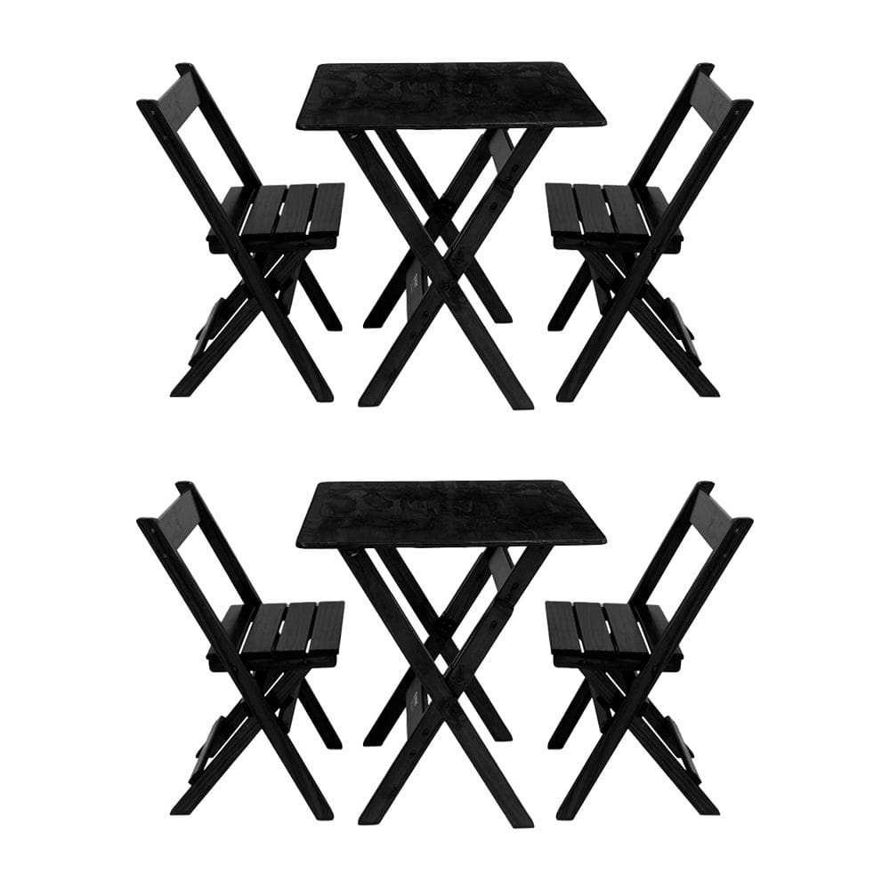 Kit 2 Conjuntos Mesa Dobrável Para Bar E Restaurante 60x60cm Com 2 Cadeiras Em Madeira Maciça - Pret