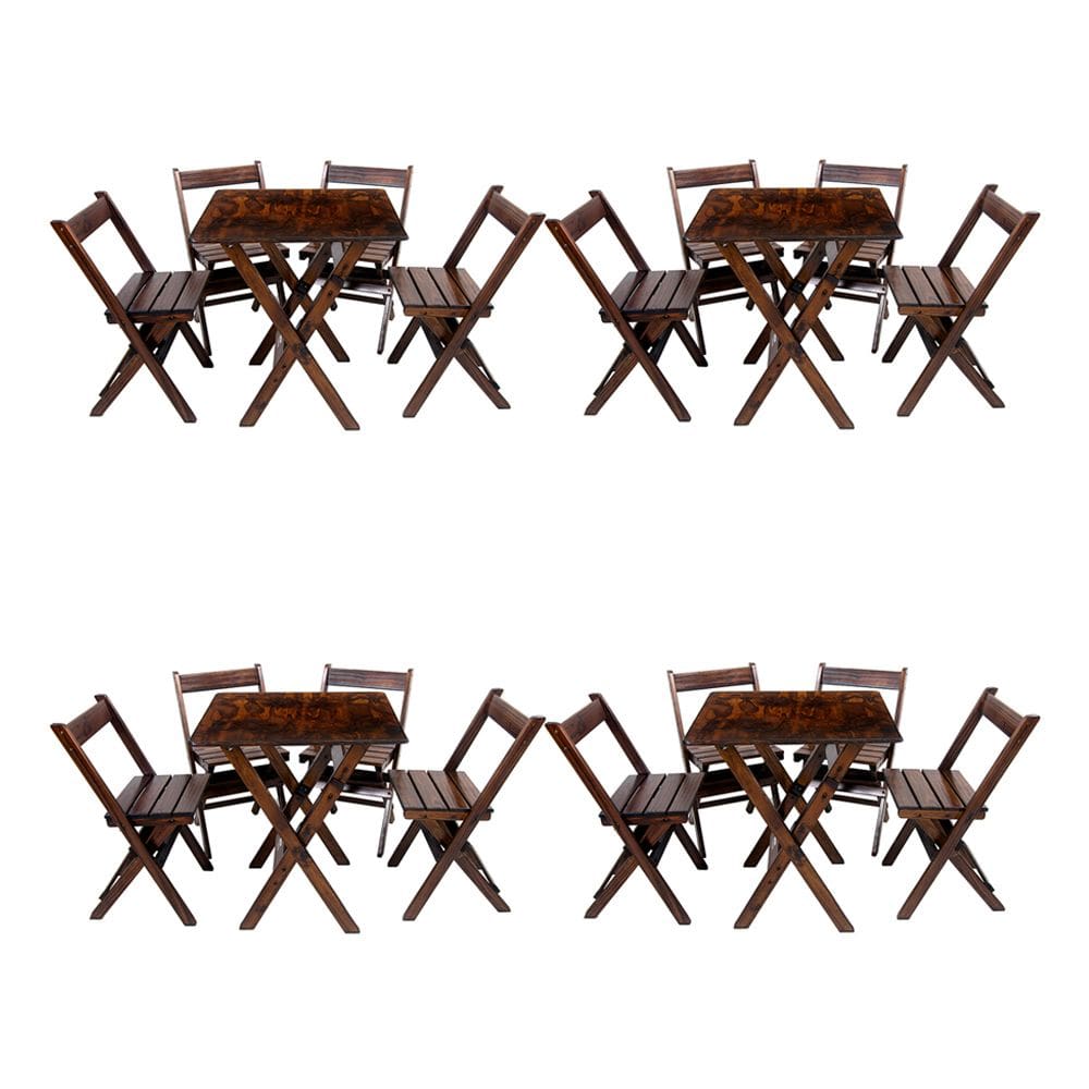 Kit 4 Conjuntos Mesa Dobrável 70x70cm Para Bar Com 4 Cadeiras Em Madeira Maciça - Imbuia