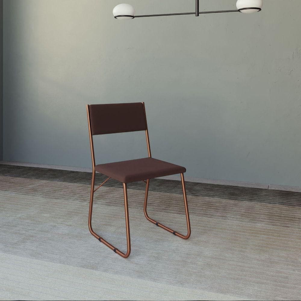 Cadeira De Jantar Estofada Angra Cobre E Marrom