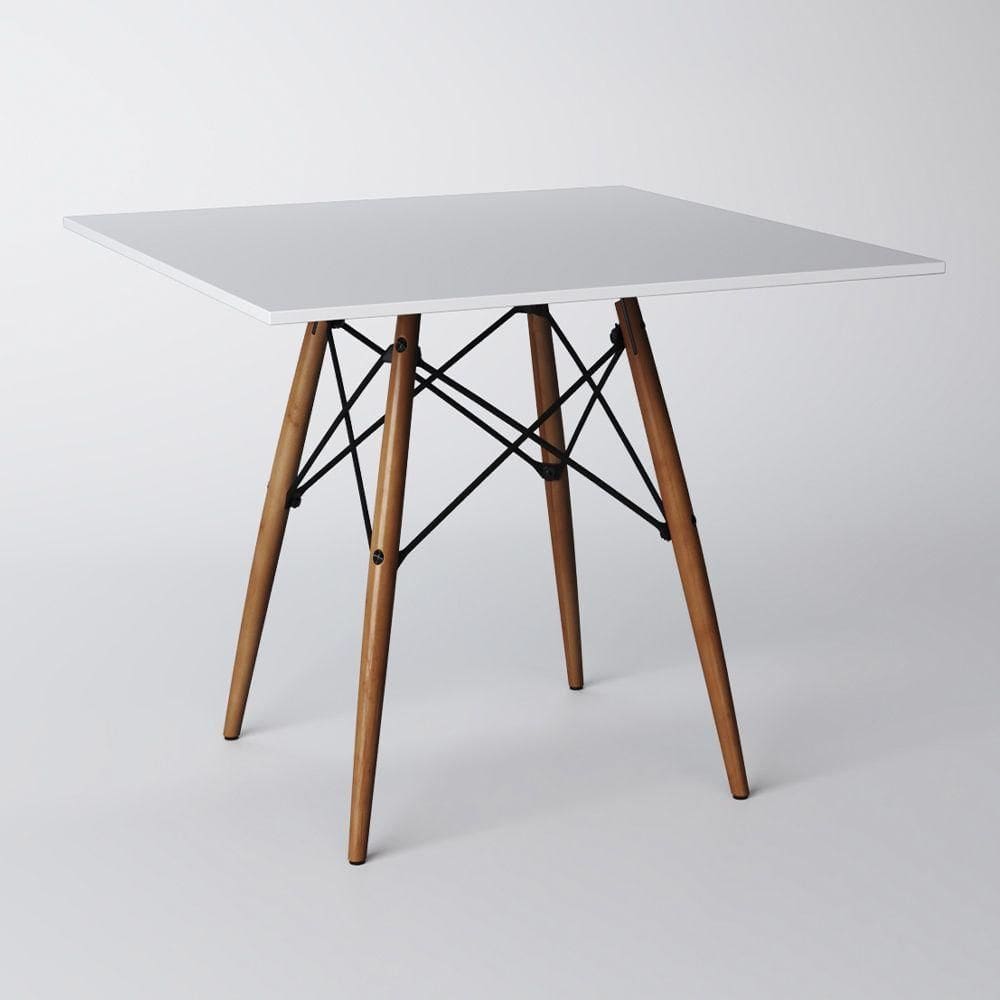 Mesa Jantar Eiffel Wood Tampo Quadrado De Madeira 90cm Branco