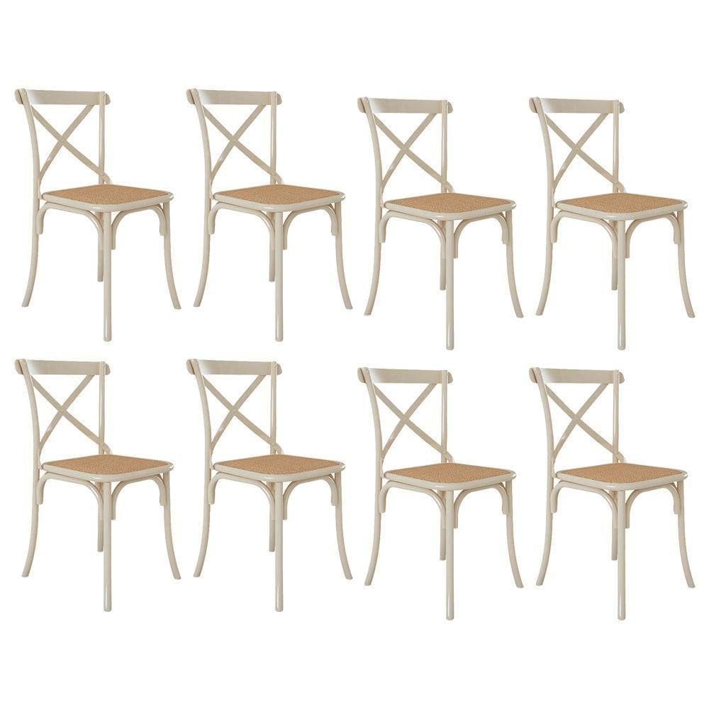 Kit 8 Cadeiras Jantar Cross Katrina X Off White Assento Bege Aço Branco