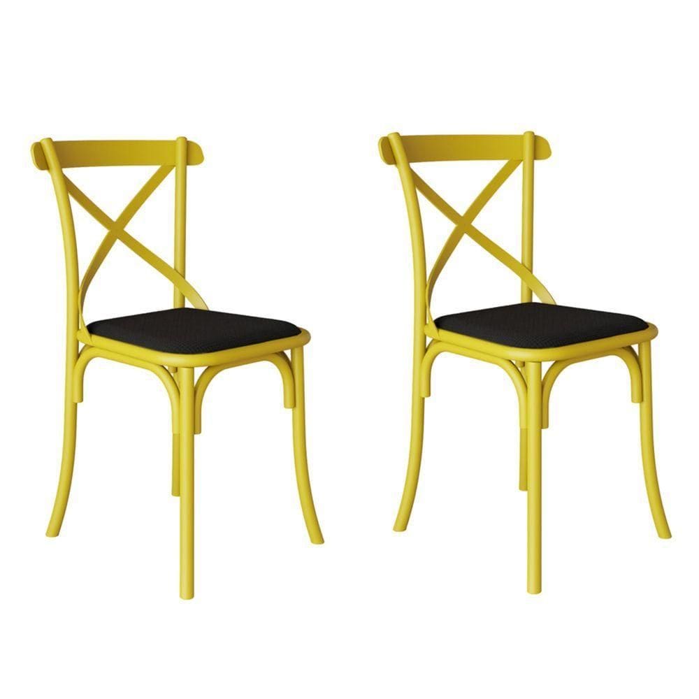 Kit 2 Cadeiras Katrina Assento Corano Preto Aço Amarelo Amarelo