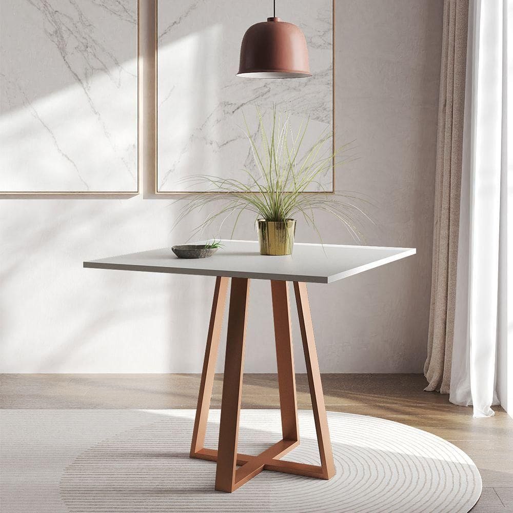 Mesa De Jantar Mônaco 90cm Branca Base Cobre Branco
