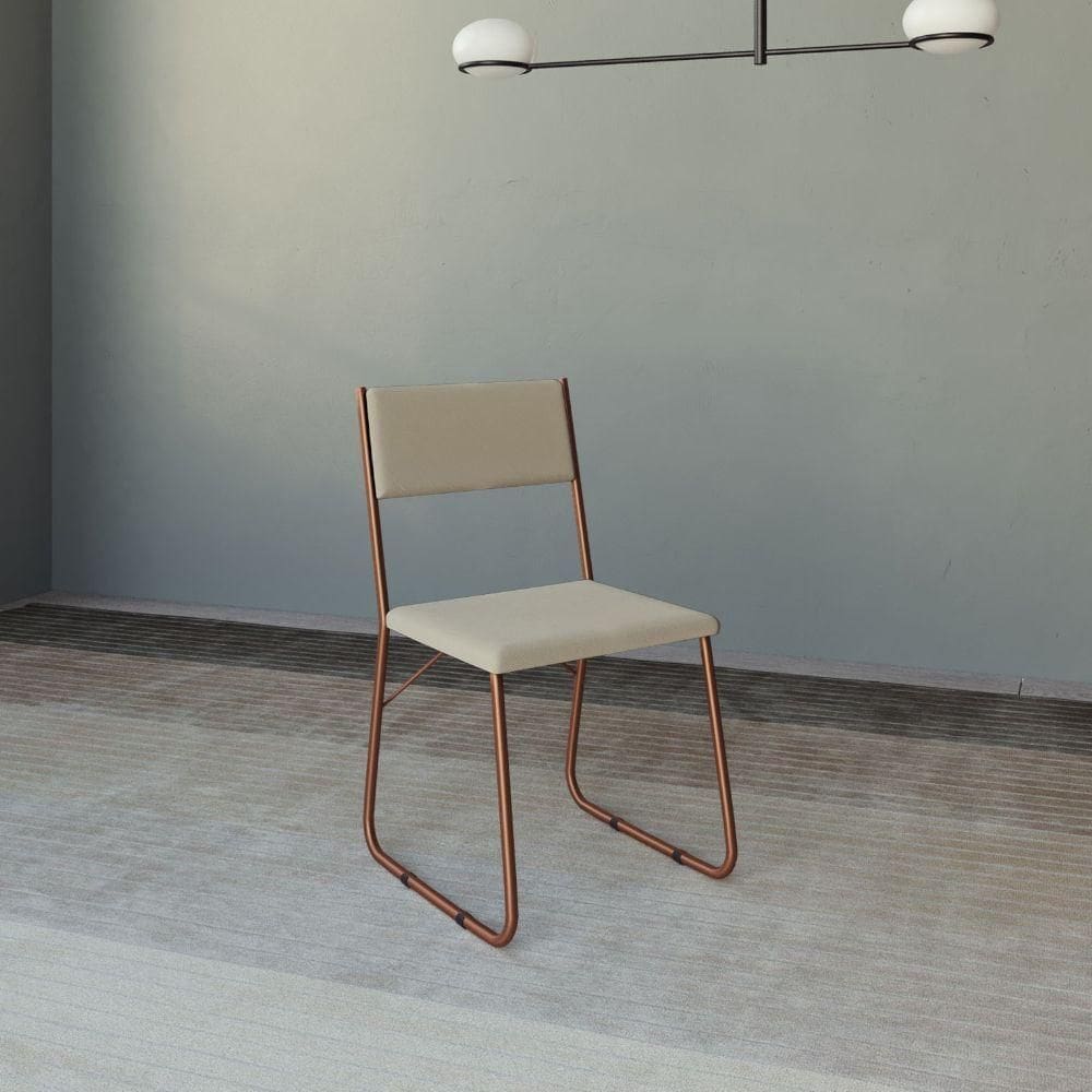 Cadeira De Jantar Estofada Angra Cobre E Bege Marrom