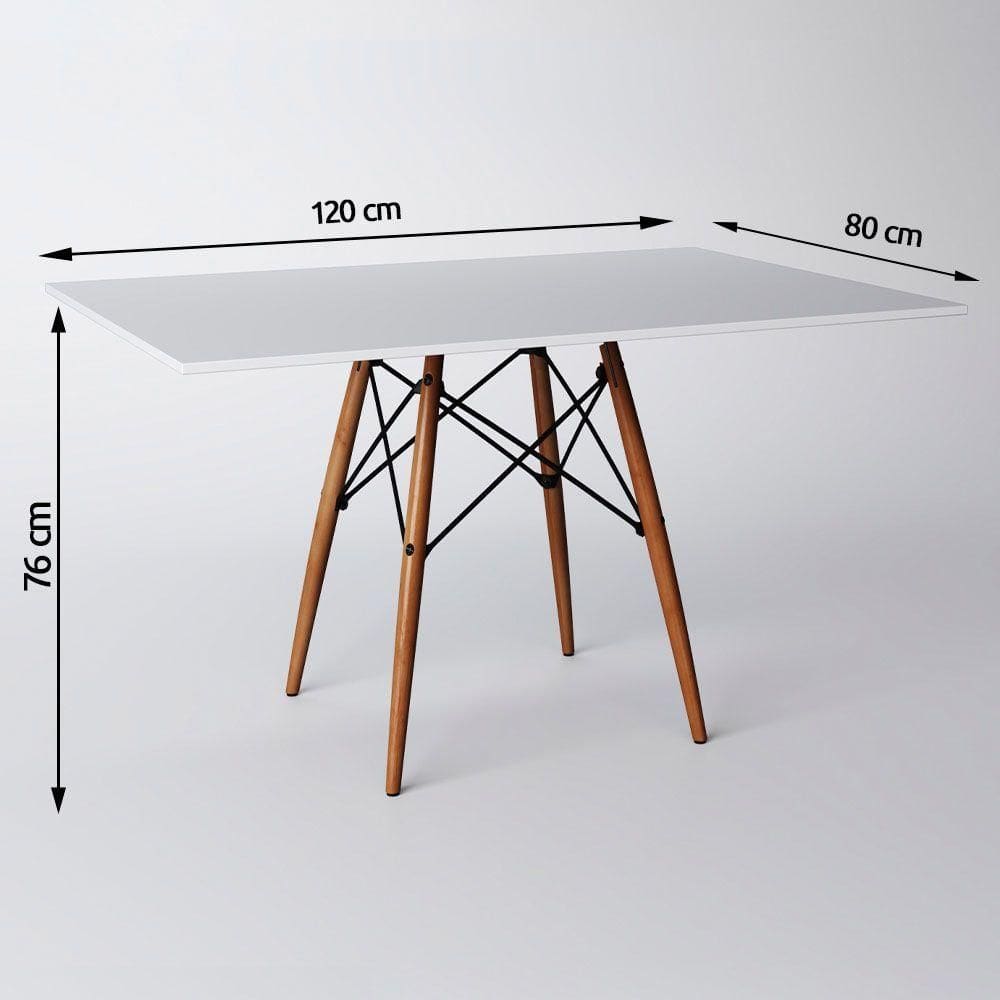 Mesa Eiffel Wood Tampo Retangular De Madeira 120x80cm Branco