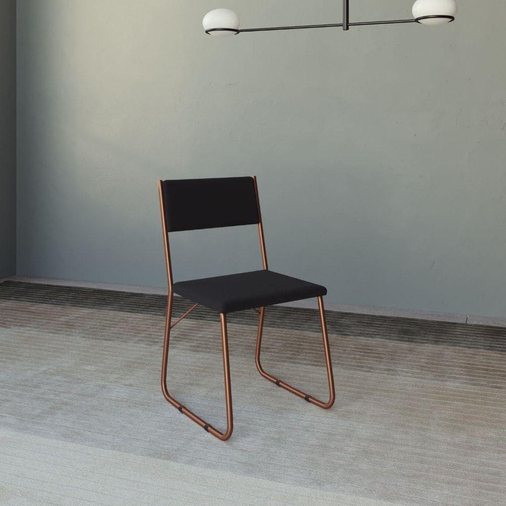 Cadeira De Jantar Estofada Angra Cobre E Preta Marrom