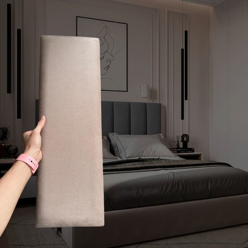 Kit 7 Módulos Estofados Cabeceira Cama Casal 20x60cm Bege