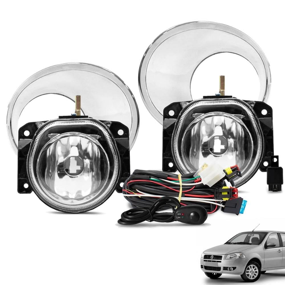 Kit Farol de Milha Palio EL 2009 a 2011 Botão Alternativo e Moldura Cromada