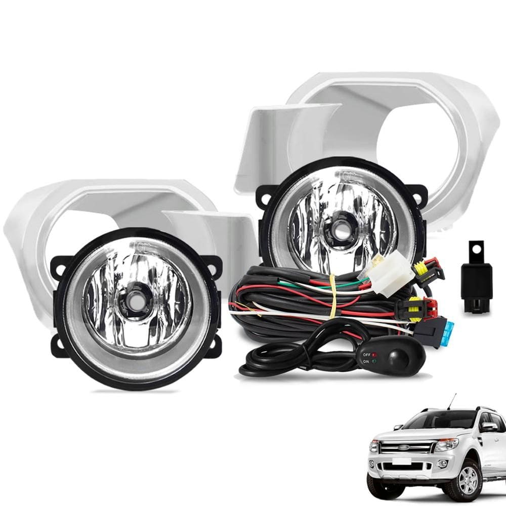 Kit Farol de Milha Ranger 2013 a 2015 Botão Alternativo Moldura Cromada