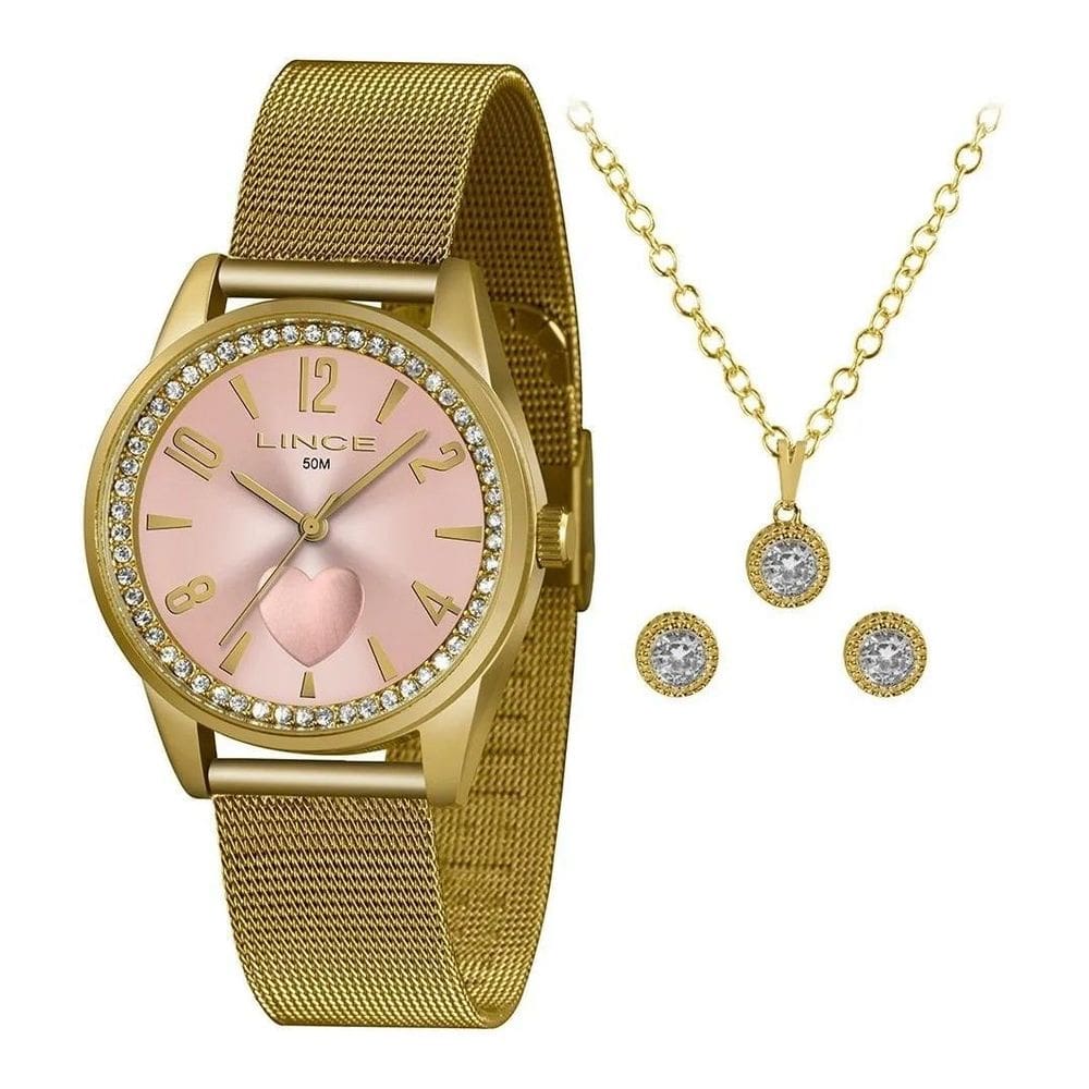 Relogio Lince Feminino Lrgj106L Kx71 Dourado Rosa Coraçao