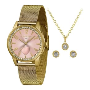 Relogio Lince Feminino Lrgj106L Kx71 Dourado Rosa Coraçao