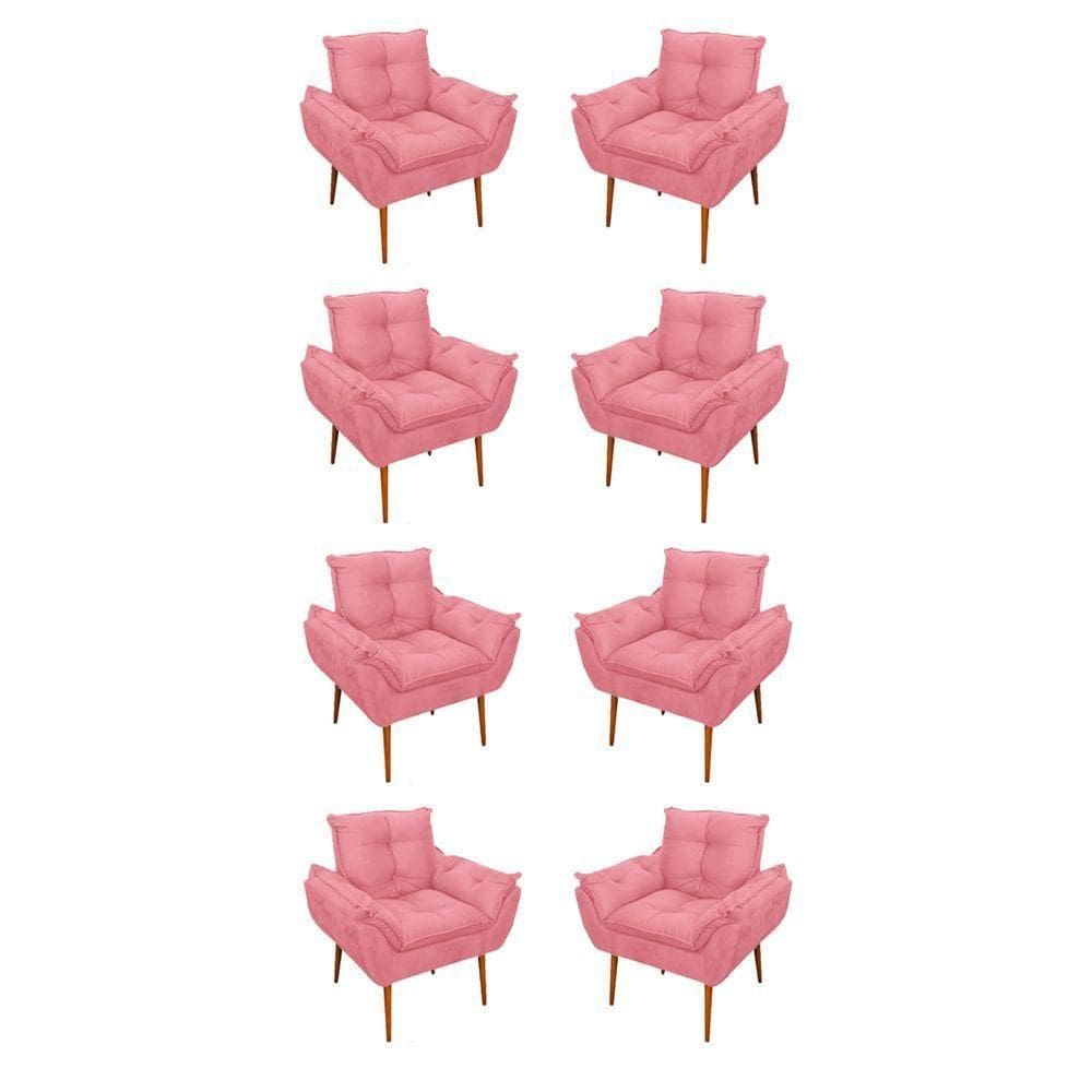 Kit 08 Poltronas Opala Decorativas Sala De Estar Suede Cor:rosa