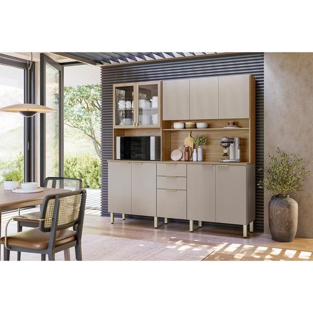 Kit de Cozinha Compacta Amora c/ 10 Portas e 2 Gavetas 198cm Amendola/Nude Prime TX - Demóbile