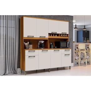 Kit de Cozinha Compacta Cabernet Prime c/ 8 Portas e 2 Gavetas 73cm Amendoa/Off White - Ronipa