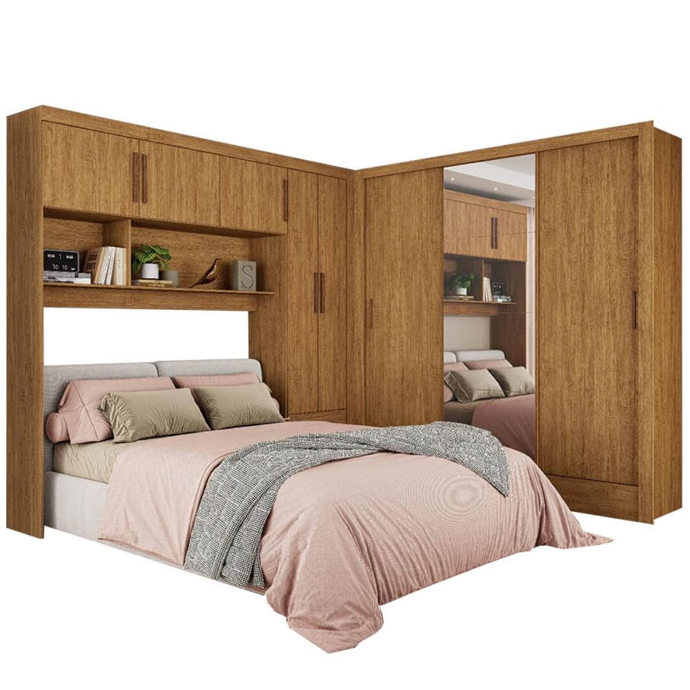 Guarda Roupa Modulado Carioca Santiago Casal 8 Portas 5 Gavetas e Espelho Cor Cinamomo