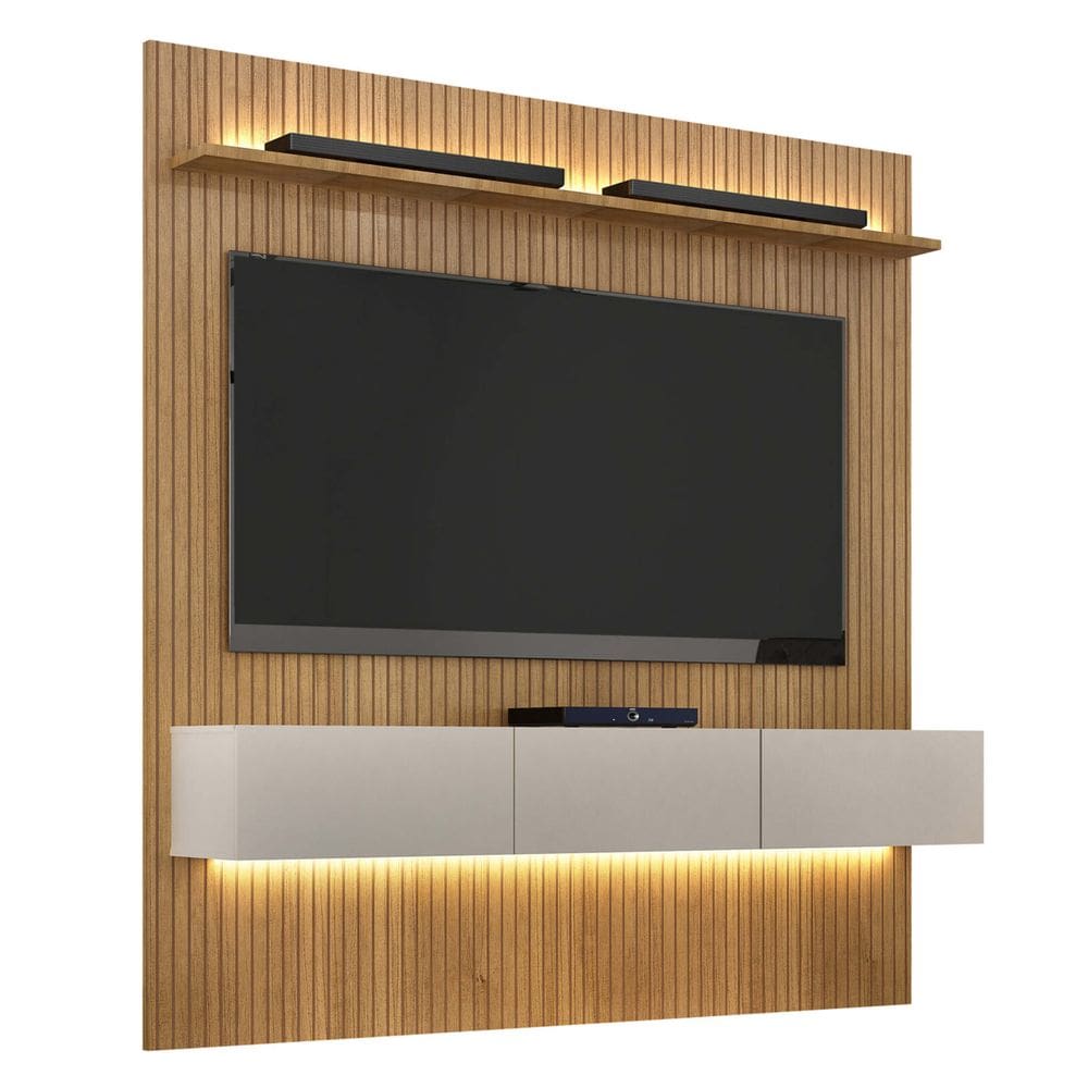 Painel Curitiba Com Nicho 179cm para TV até 70 Polegadas Valdemoveis Cinamomo Off White