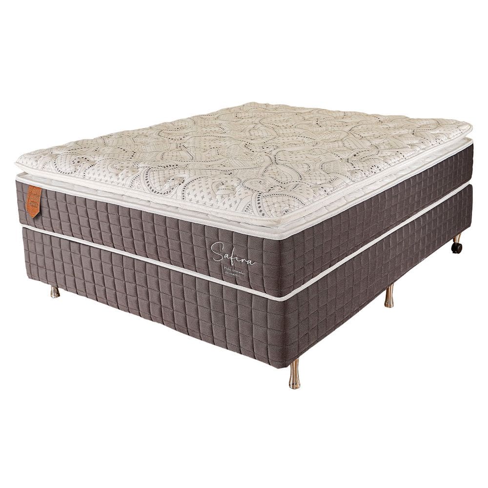Cama Box Casal (Box + Colchão) 138X188X67 Safira Prorelax Molas Ensacadas Pillow Top Viscoelástico - Cinza