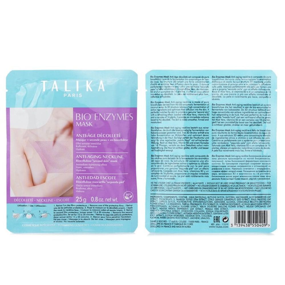 Máscara Talika Bio Enzymes com decote antienvelhecimento com ácido hialurônico