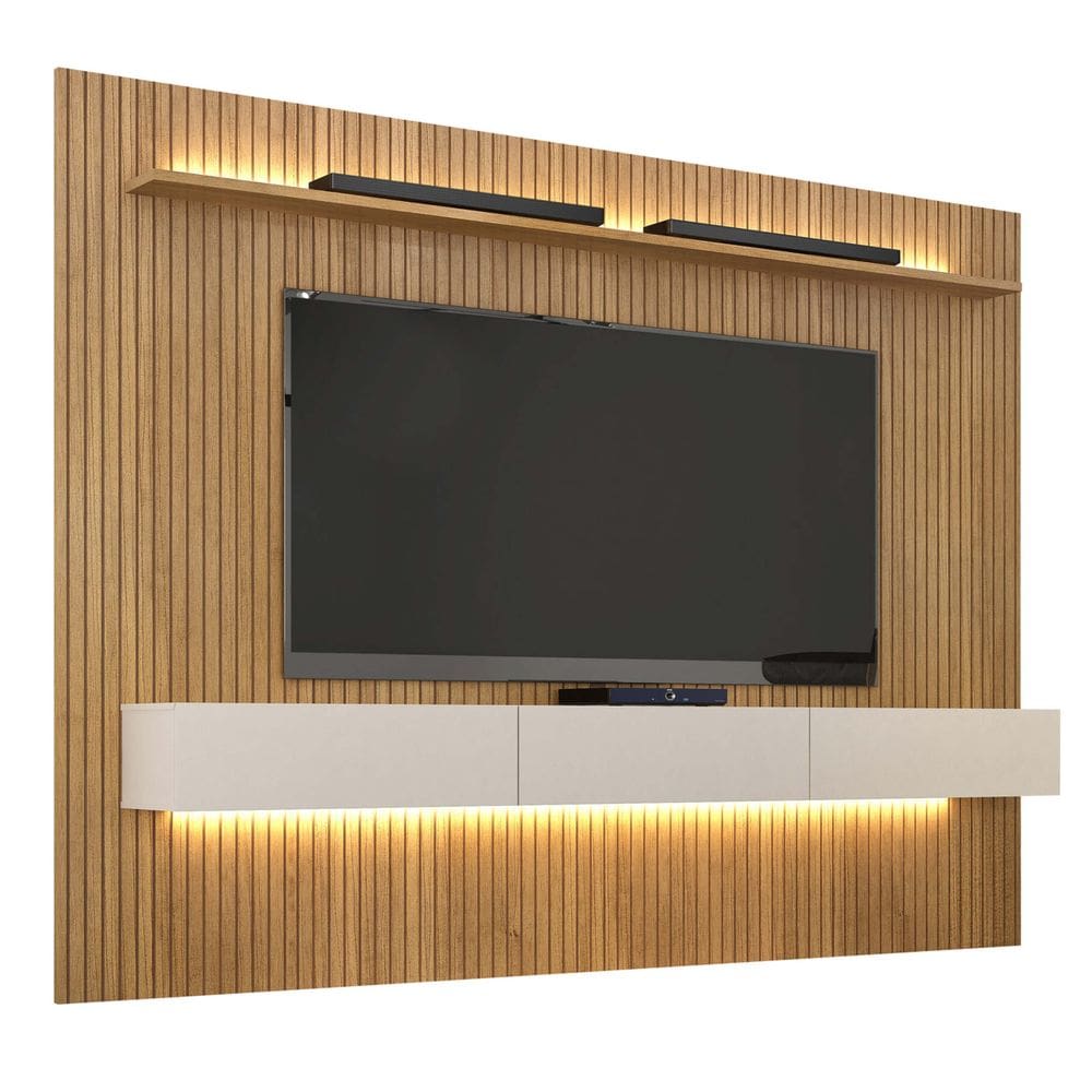 Painel Curitiba Com Nicho 224cm para TV até 75 Polegadas Valdemoveis Cinamomo Off White