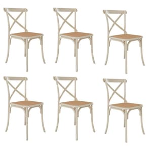 Kit 6 Cadeiras Jantar Cross Katrina X Off White Assento Bege Aço Branco