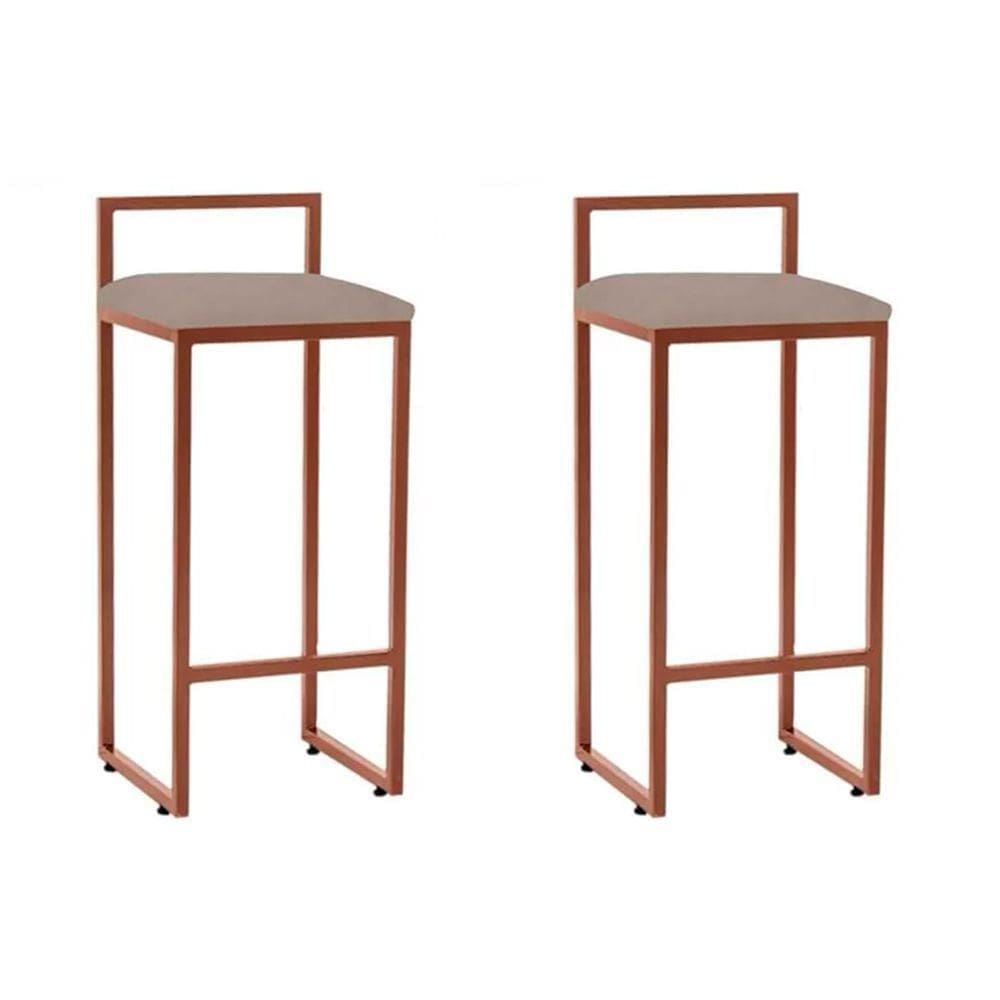 Kit 2 Banquetas Bistrô Alta Industriais Em Aço Dori Cobre Assento Suede Bege Marrom