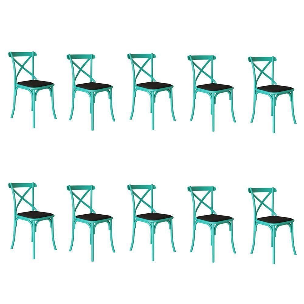 Kit 10 Cadeiras Katrina Assento Corano Preto Aço Azul Turquesa Azul