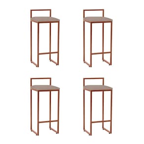 Kit 4 Banquetas Industrial Premium Alta Bar Cozinha Bistrô Em Aço Dori Cobre Assento Suede Bege Marrom