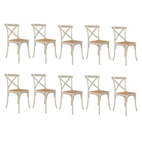 Kit 10 Cadeiras Jantar Cross Katrina X Off White Assento Bege Aço Branco