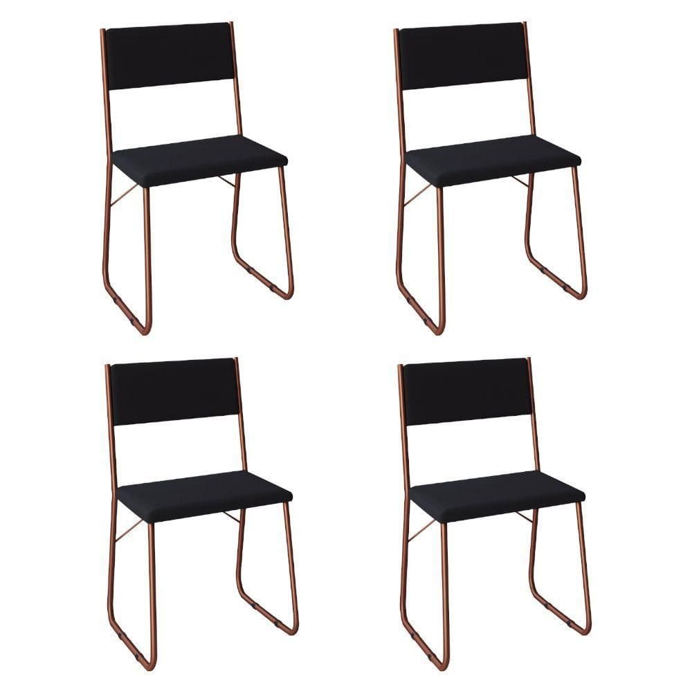 Kit 4 Cadeiras De Jantar Estofadas Angra Cobre E Preta Marrom